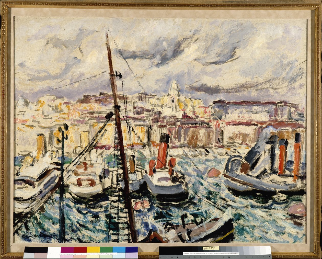Vontatóhajók Marseille kikötőjében (festmény) alkotó: Augustin Carrera