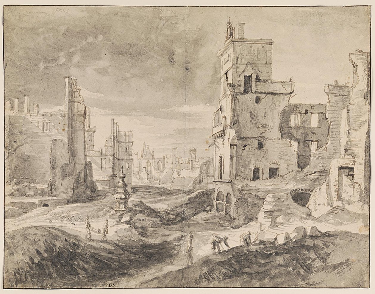 Brüsszel az 1695-ös bombázás után alkotó: Augustin Coppens