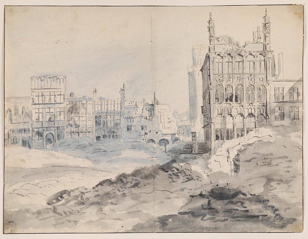 A brüsszeli la Grand-Place északnyugati sarka az 1695-ös bombázás után alkotó: Augustin Coppens