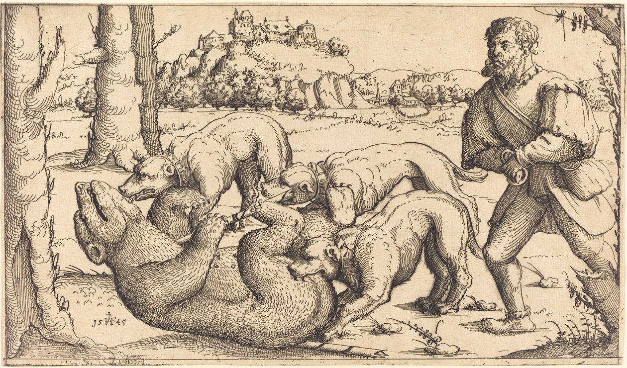 Medvevadászat, 1545. alkotó: Augustin Hirschvogel