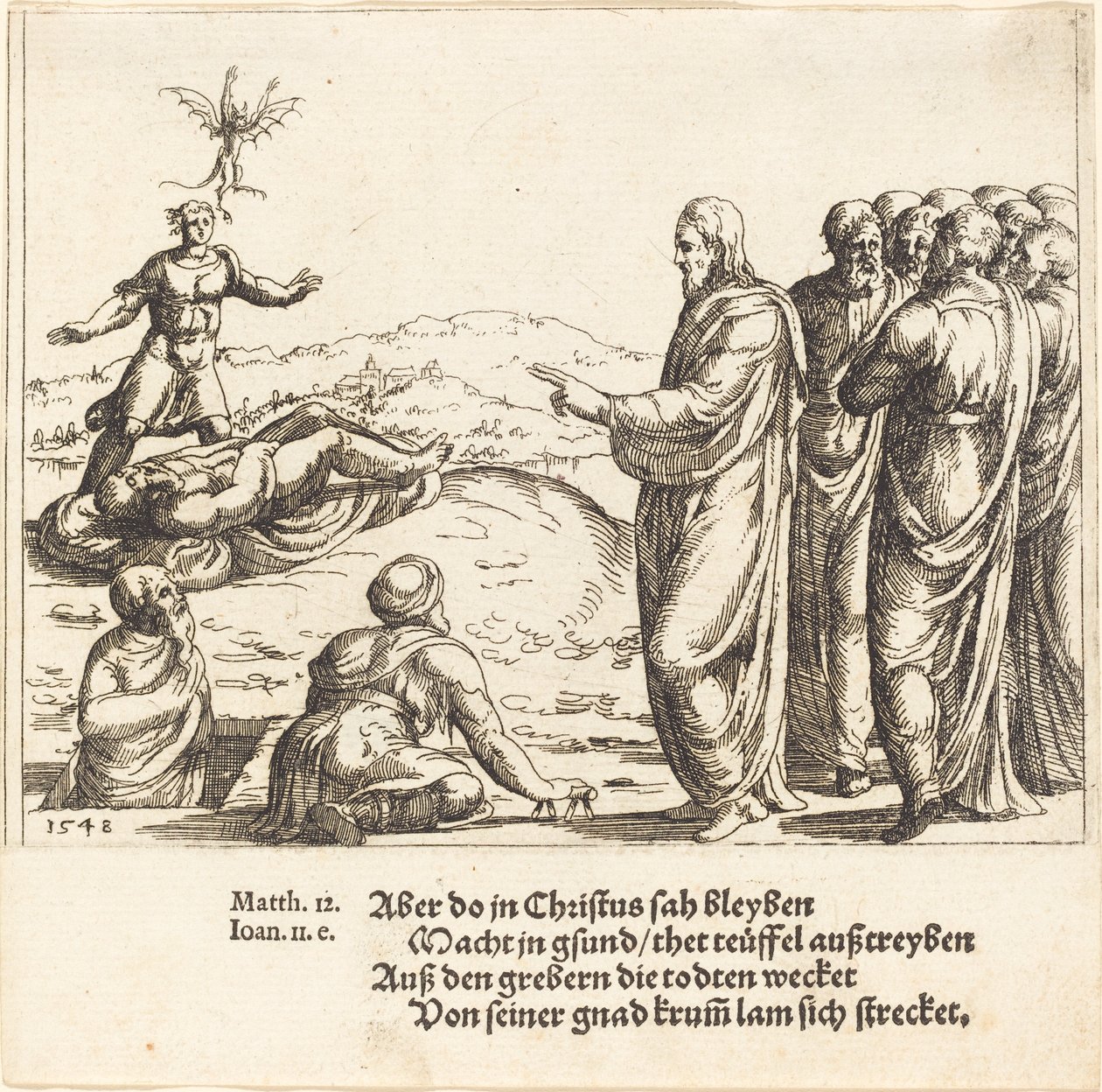 Krisztus meggyógyít egy vak és néma démoni, 1548. alkotó: Augustin Hirschvogel