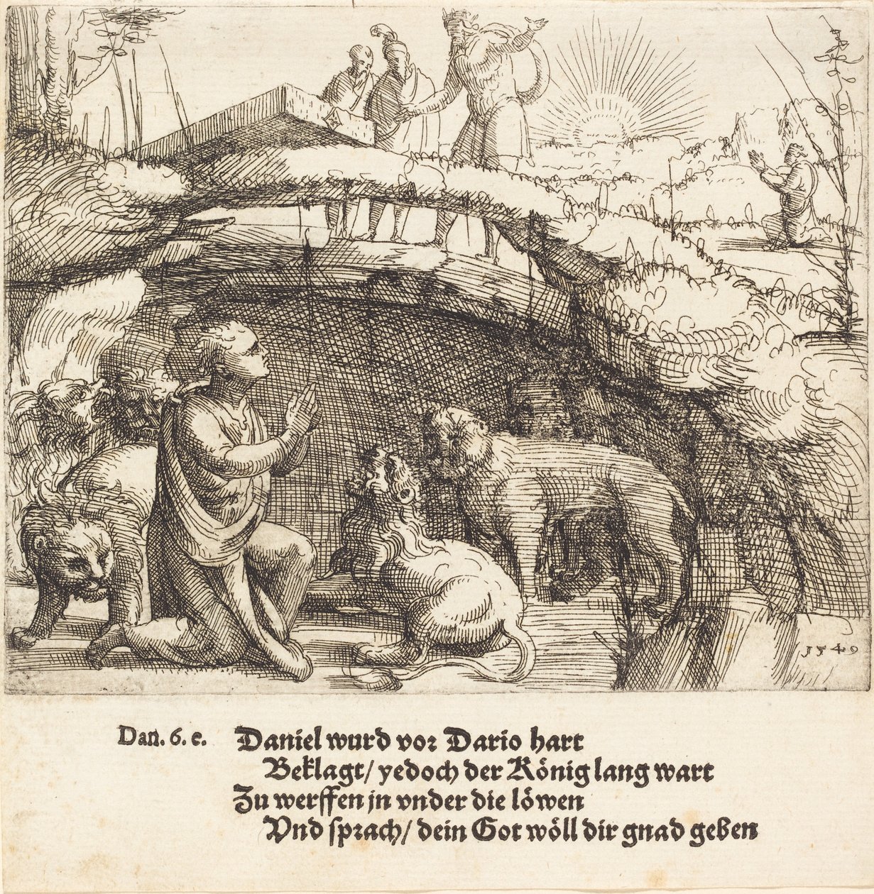 Daniel az oroszlánok barlangjában, 1549. alkotó: Augustin Hirschvogel