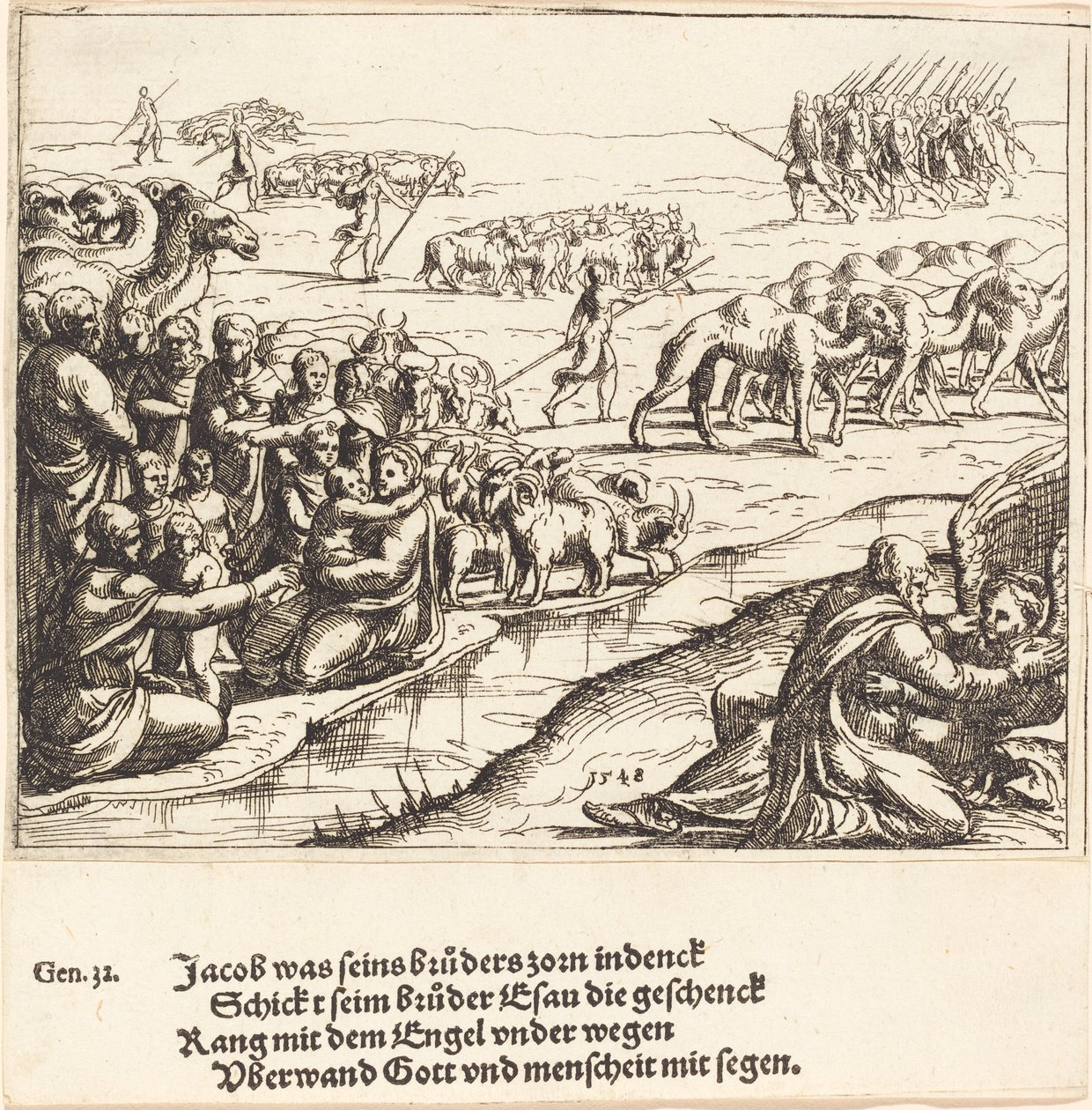 Jákob birkózó az angyallal, 1548. alkotó: Augustin Hirschvogel