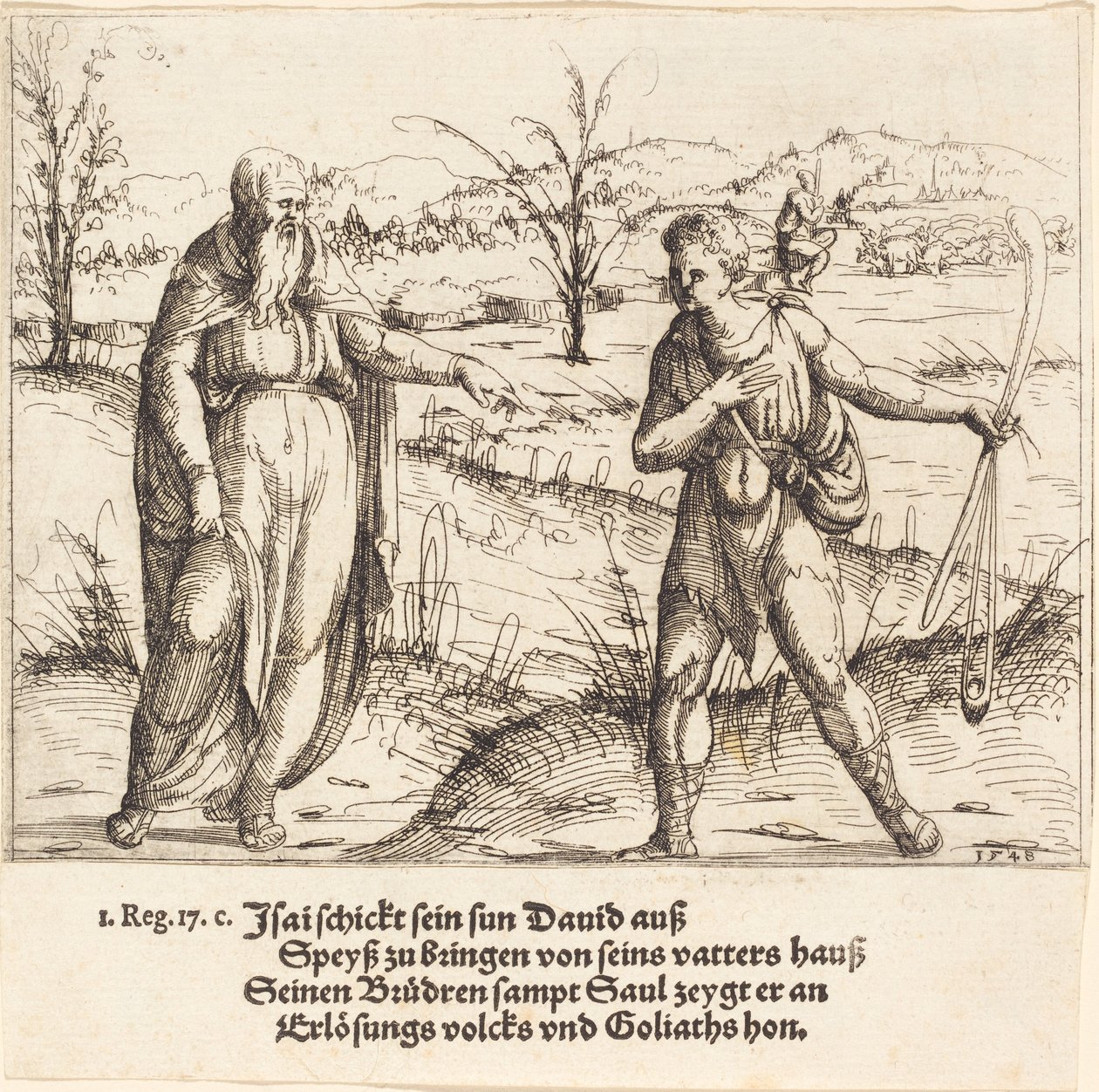 Jesse elküldi Dávidot testvéreihez és Saulhoz, 1548. alkotó: Augustin Hirschvogel