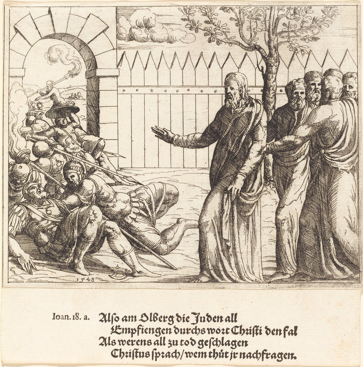 Jézus azonosítja magát a letartóztatás előtt, 1548. alkotó: Augustin Hirschvogel