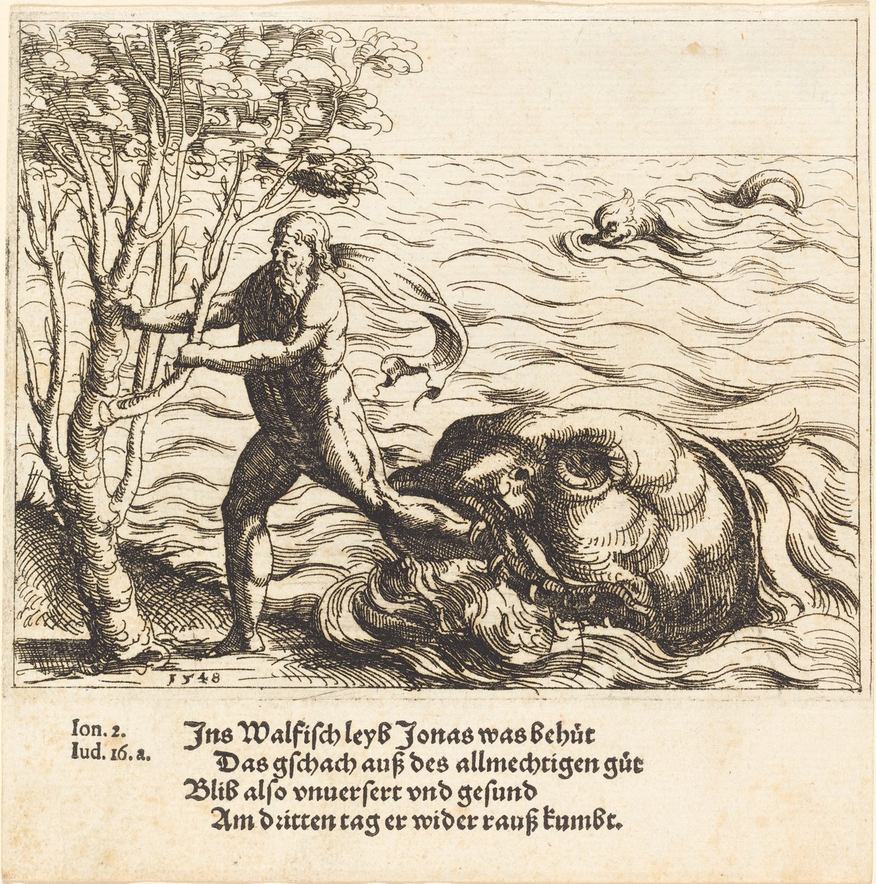 Jónást kiszabadítják a bálnából, 1548. alkotó: Augustin Hirschvogel
