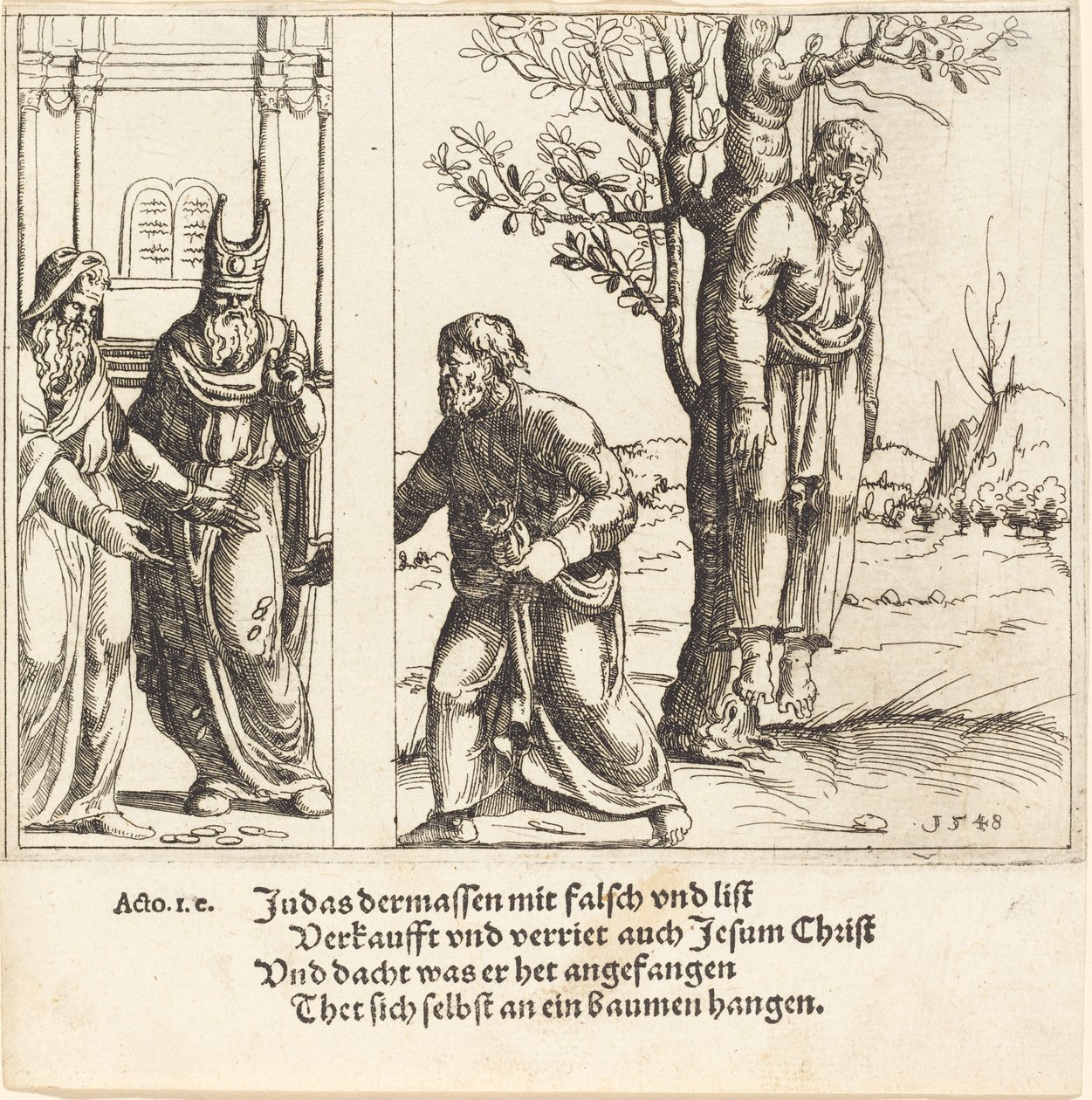 Júdás visszaadja a harminc ezüstöt, 1548. alkotó: Augustin Hirschvogel