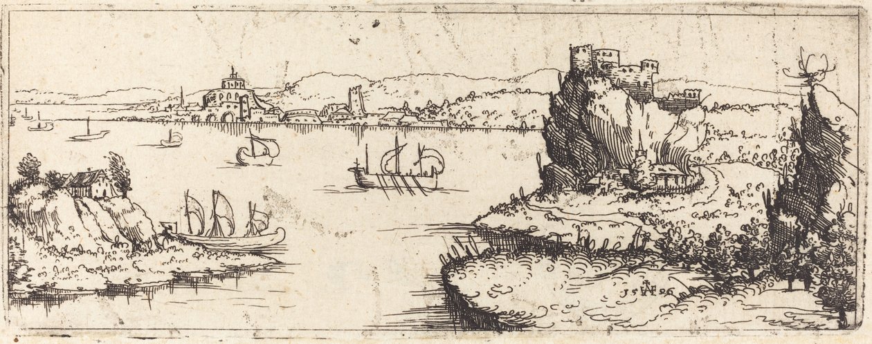 Táj vitorlásokkal [alsó tábla], 1546. alkotó: Augustin Hirschvogel
