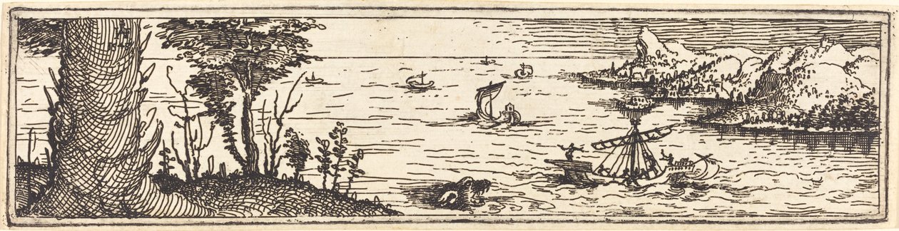 Táj tóval és vitorlás hajókkal, 1545. alkotó: Augustin Hirschvogel