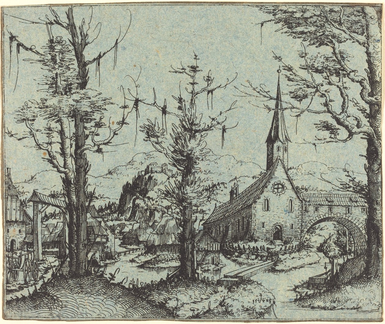 Táj falusi templommal, 1545. alkotó: Augustin Hirschvogel