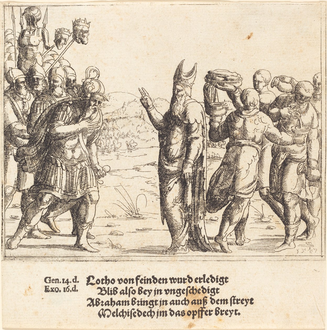 Melkizedek kenyérrel és borral, 1547. alkotó: Augustin Hirschvogel