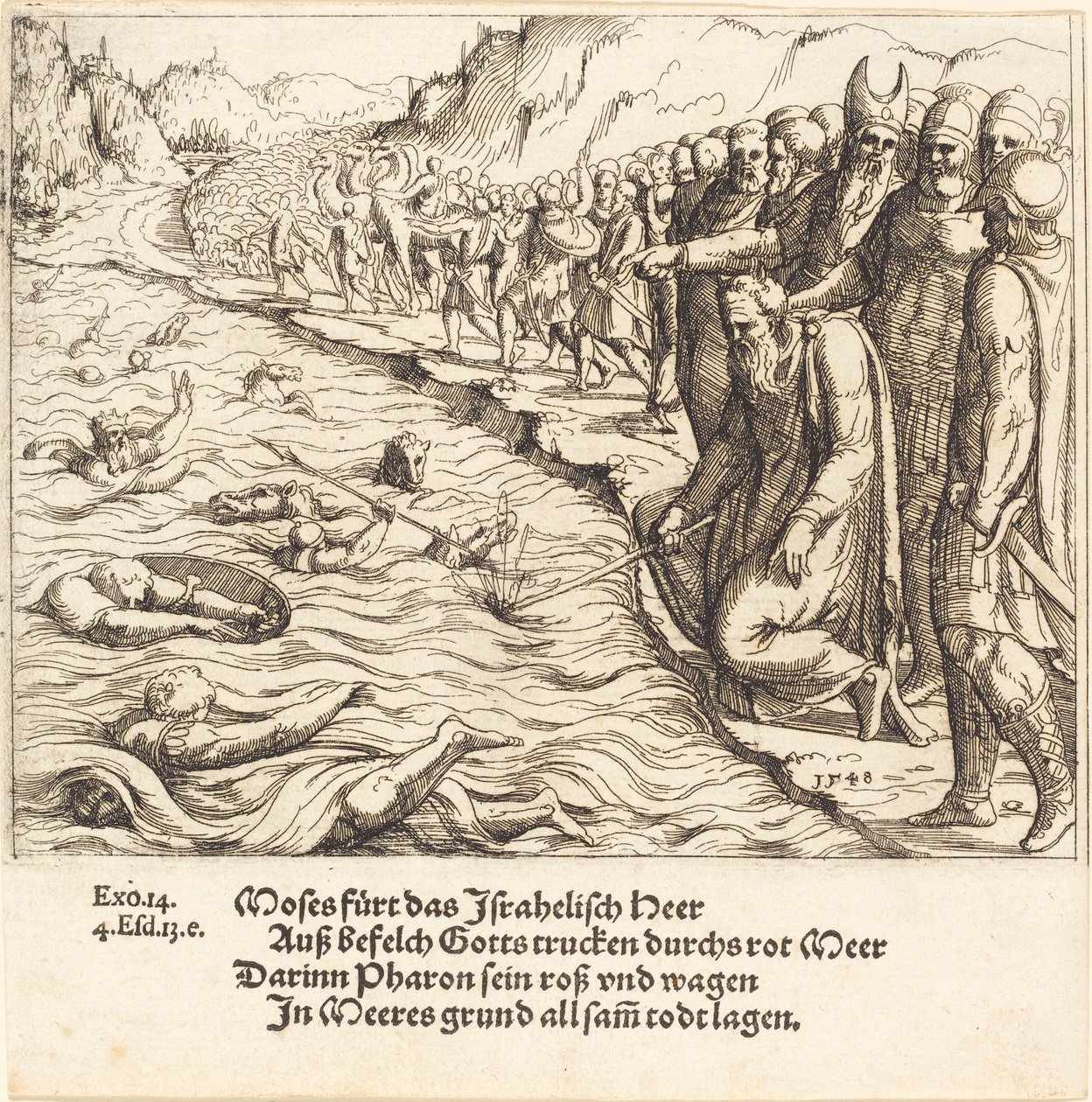 Mózes lezárja a Vörös-tengert, 1548. alkotó: Augustin Hirschvogel