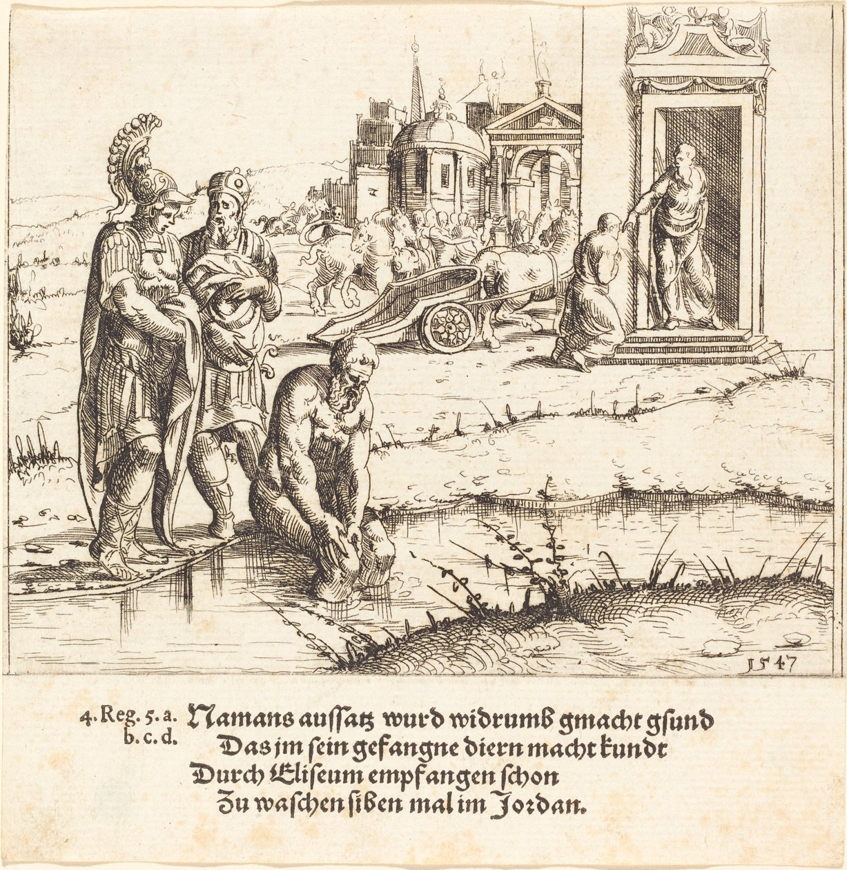 Naamán meggyógyult a leprából alkotó: Augustin Hirschvogel
