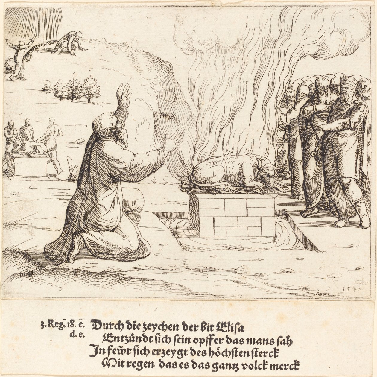 Illés és Baal papjai versengő áldozatai, 1548. alkotó: Augustin Hirschvogel