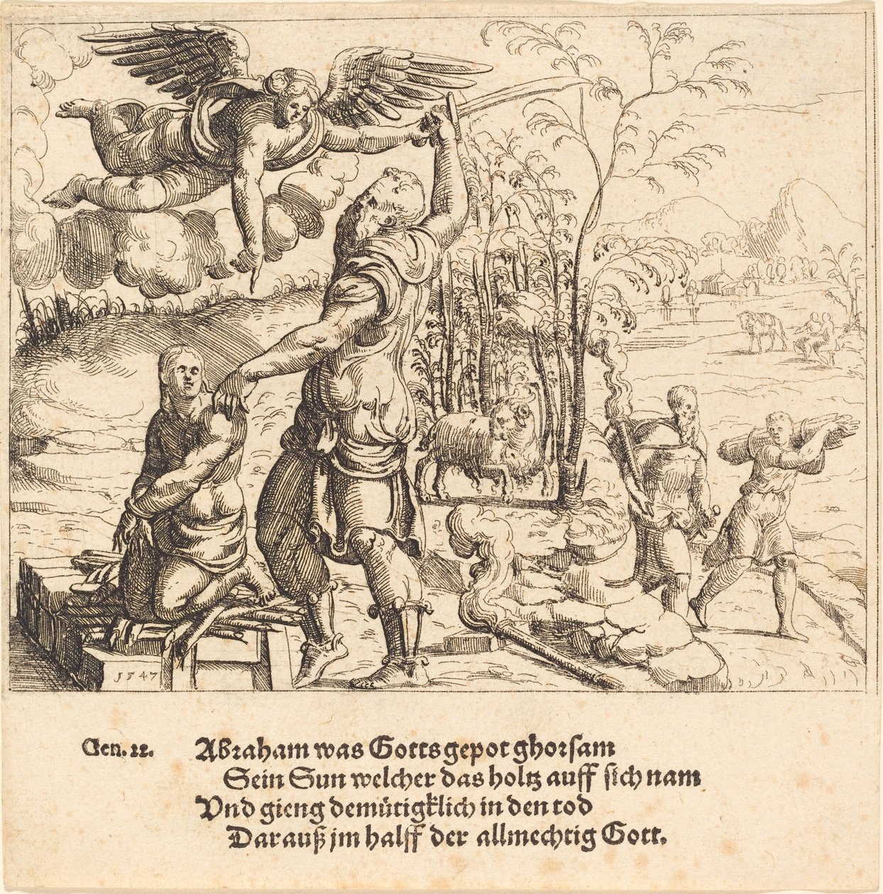 Izsák feláldozása, 1547. alkotó: Augustin Hirschvogel