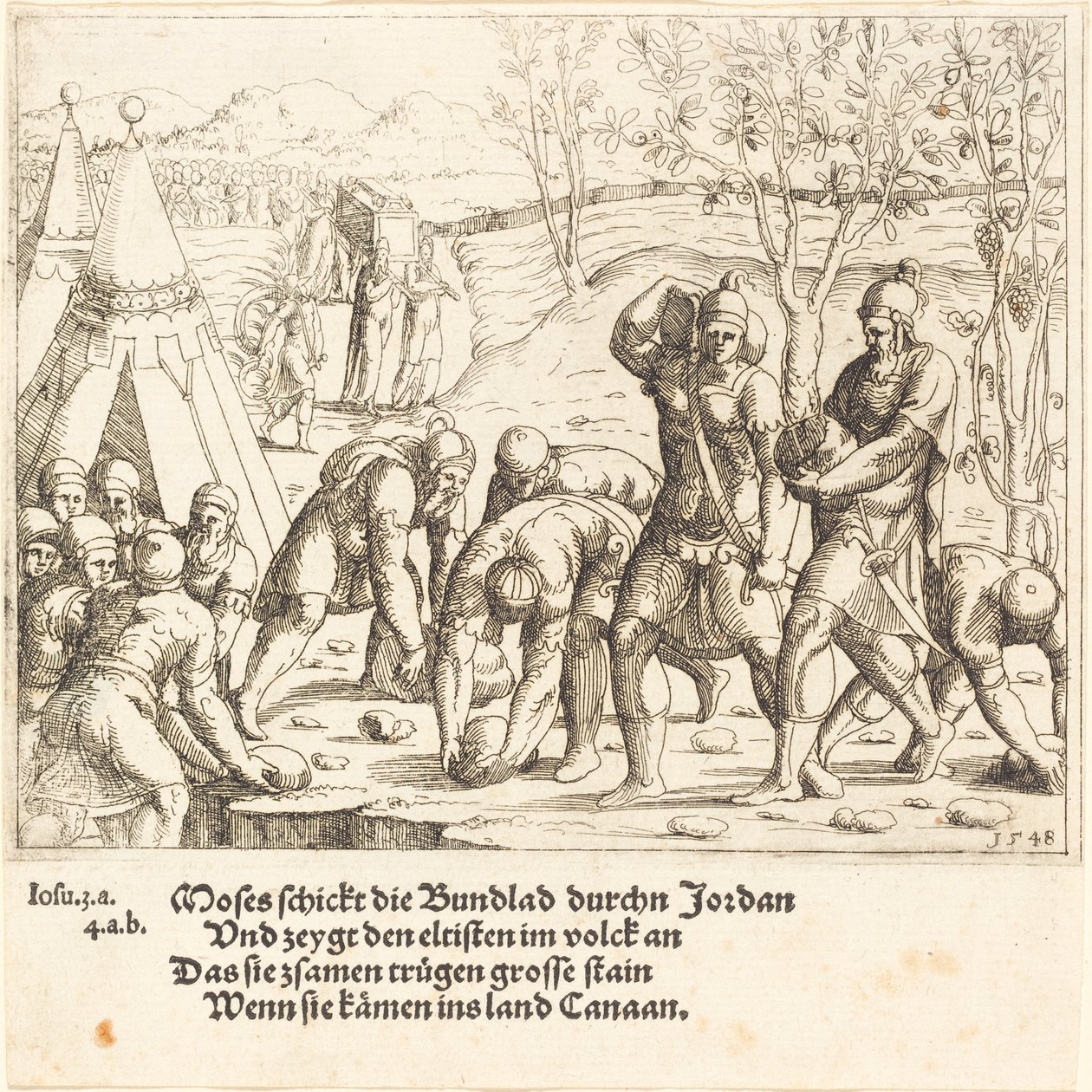 A tizenkét kő és a Jordán vize kettévált, 1548. alkotó: Augustin Hirschvogel
