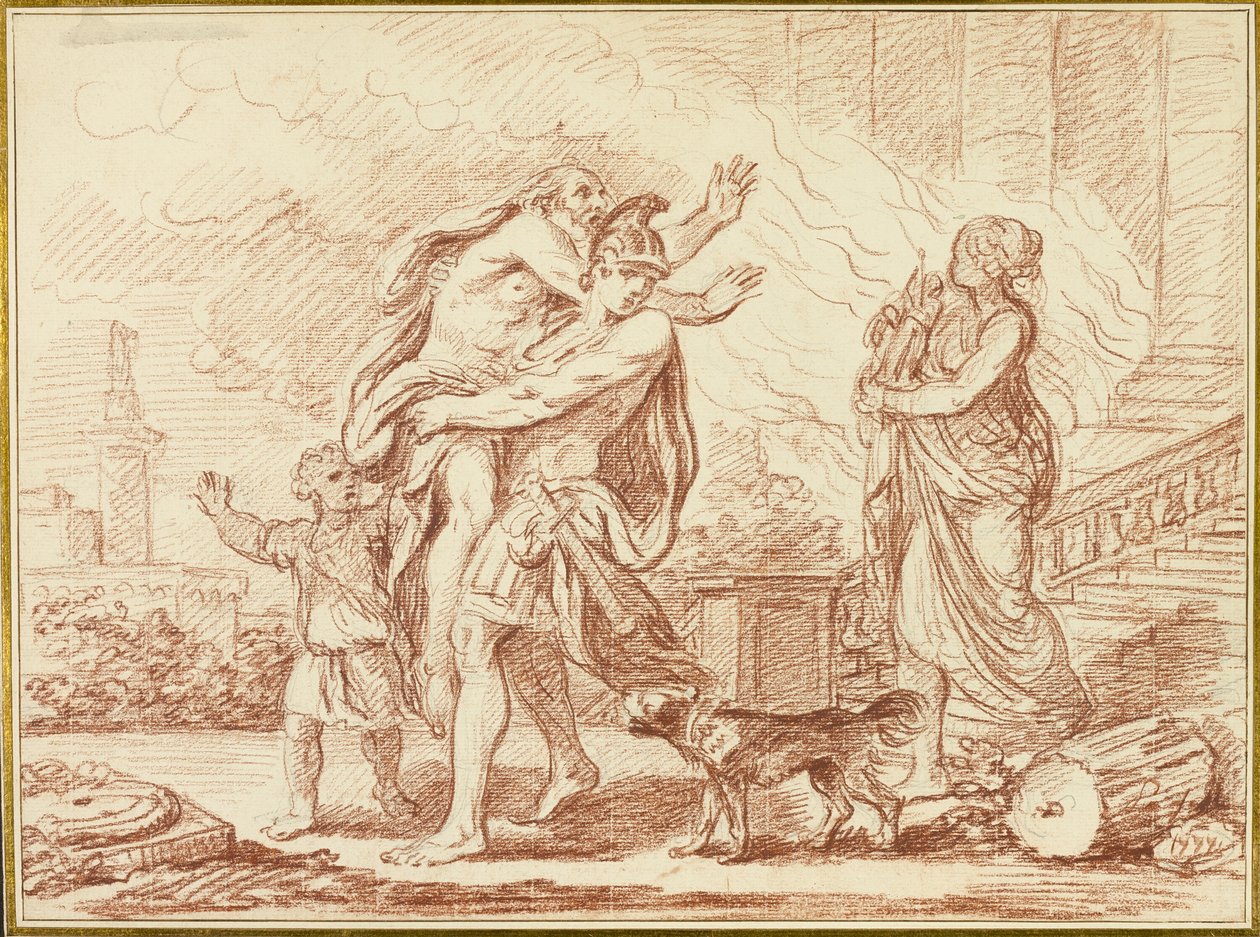 Aeneas Anchises-szal menekül Trója romjai elől alkotó: Augustin Pajou