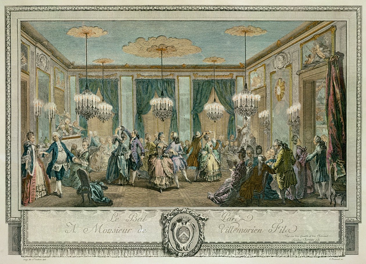 Az estélyi bál Monsieur Villemorien Fila házában, L. Provost metszet (színes metszet) (lásd még: 84578) alkotó: Augustin de (after) Saint Aubin