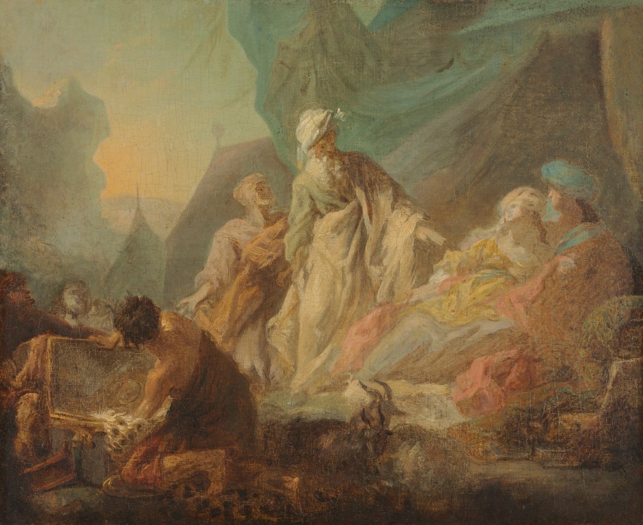 Lábán ellopott isteneit keresi, 1753. alkotó: Augustin de Saint Aubin