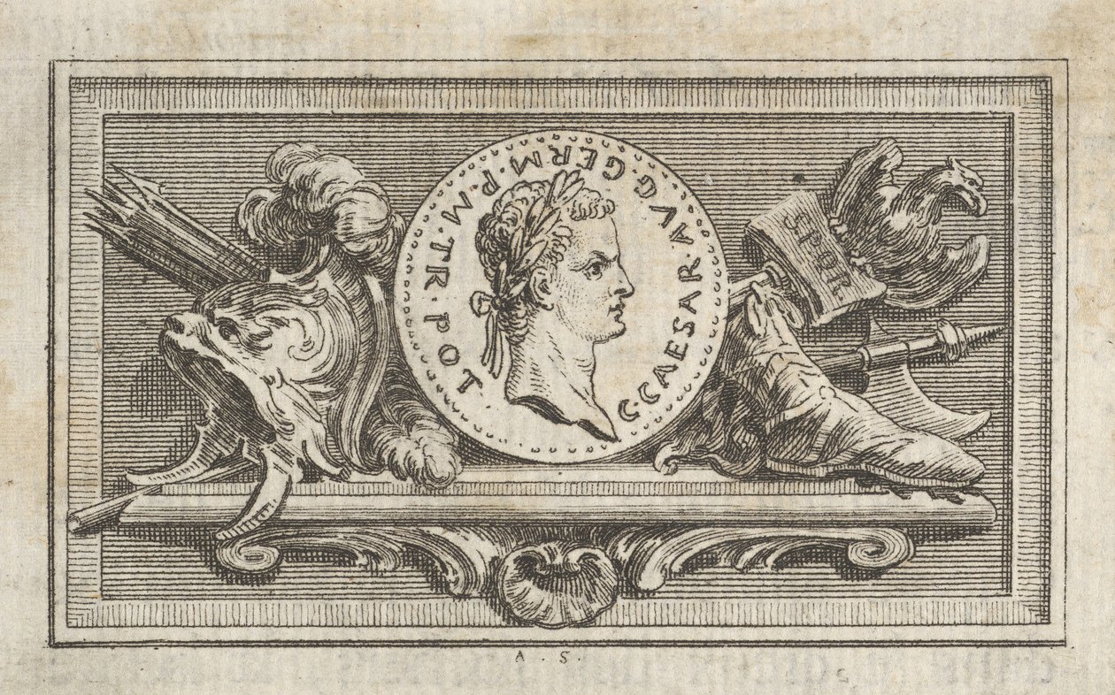 Érem Caligula portréjával a 6. könyvben, a Tibère ou les six premi...-ből, 1768-ban. alkotó: Augustin de Saint Aubin