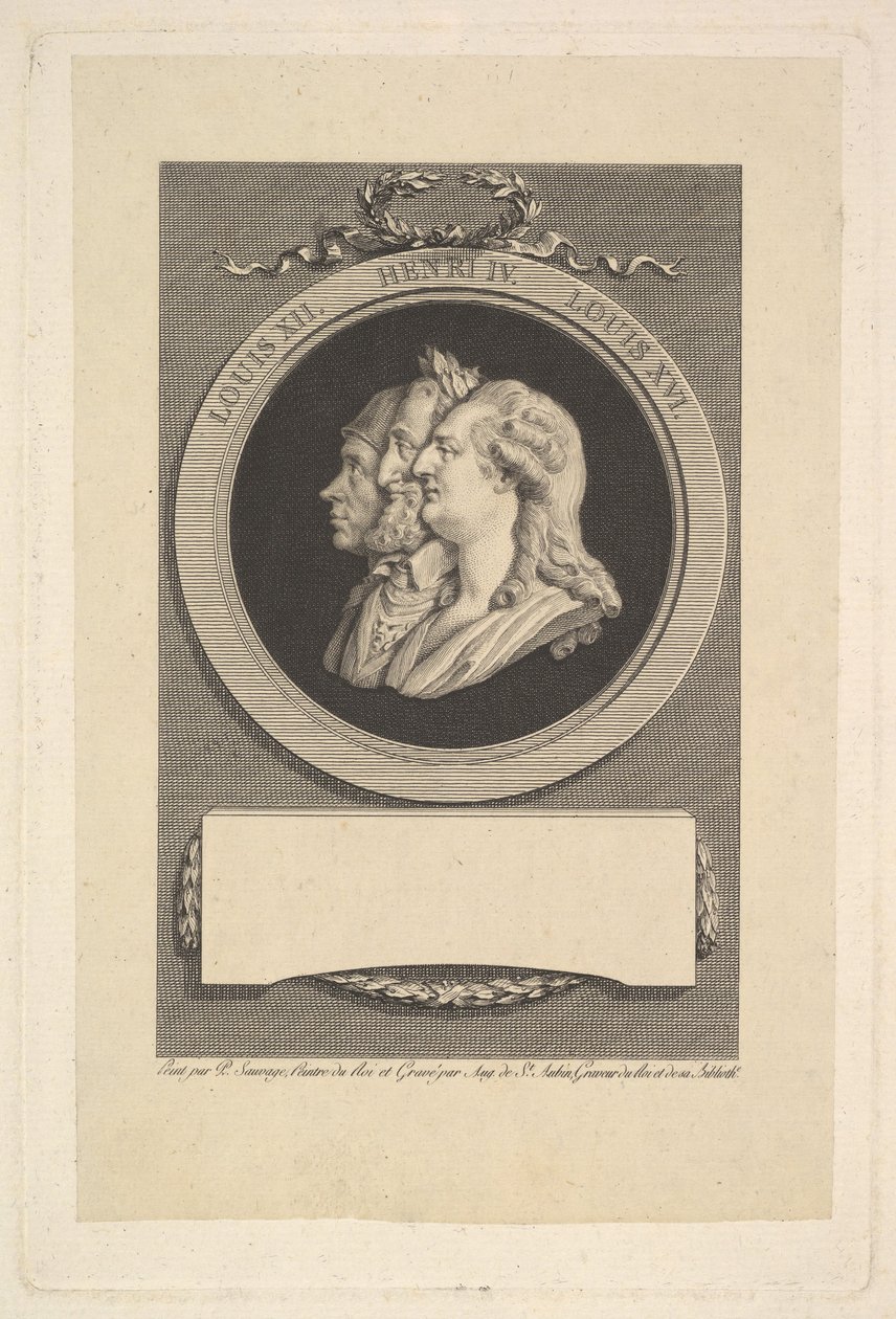 XVI. Lajos, IV. Henrik és XII. Lajos portréja, 1791. alkotó: Augustin de Saint Aubin