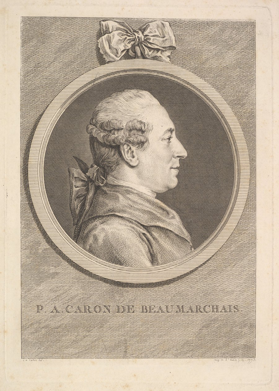 P.A. Caron de Beaumarchais portréja, 1773. alkotó: Augustin de Saint Aubin