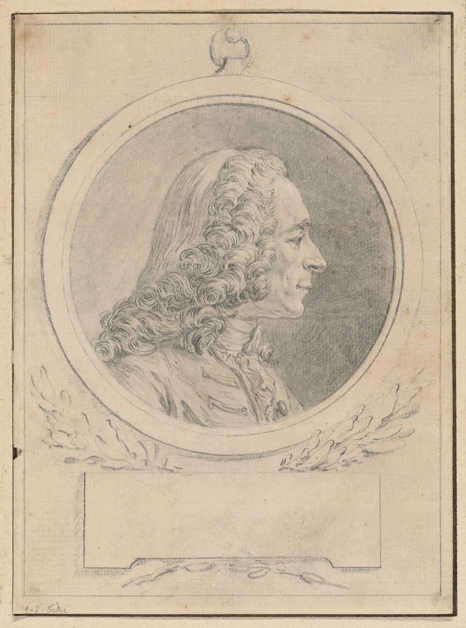 Voltaire portréja, Jean-Baptiste Lemoyne II. mellszobra után alkotó: Augustin de Saint Aubin
