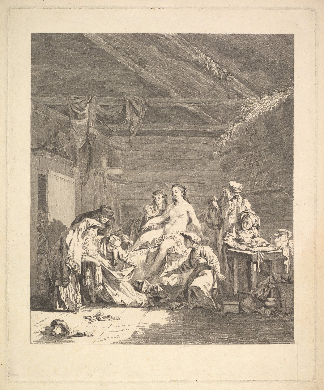 Az első kötet miniatűrje, 165. oldal: Az oroszok használata a házasságkötés után és az esküvő előtt..., 1767. alkotó: Augustin de Saint Aubin
