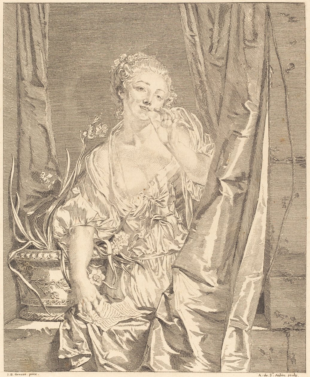 A csók elküldve alkotó: Augustin de Saint Aubin after Jean Baptiste Greuze