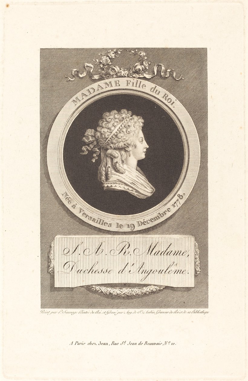 Marie-Thérèse-Charlotte, Angoulême hercegnője alkotó: Augustin de Saint Aubin after Piat Joseph Sauvage