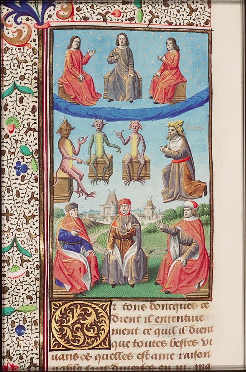 Az Isten városa című könyv megvilágított oldala, Raoul de Presles (1371-1375) francia fordítása. alkotó: Augustine of Hippo