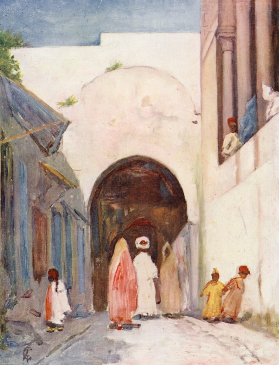 A Nagy Mecset bejárata, Tunisz (színes litográfia) alkotó: Augustine Fitzgerald