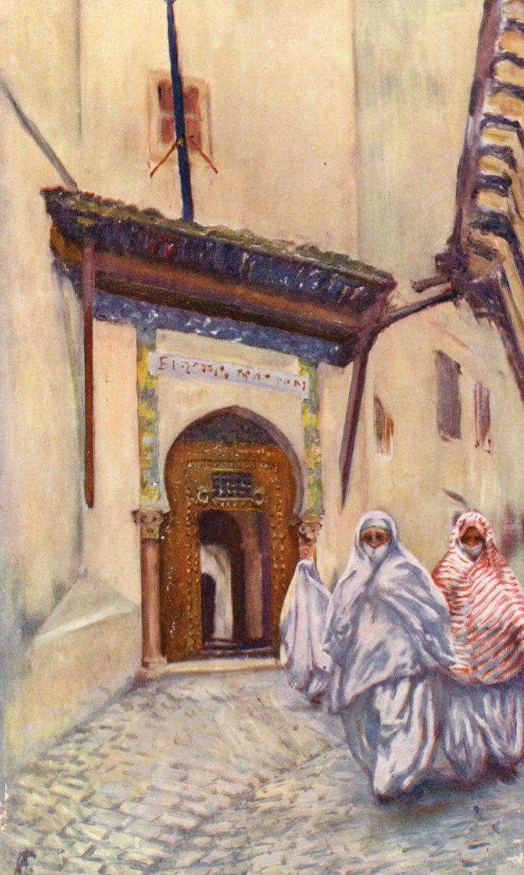 A Bibliotheque Nationale bejárata, Algír (színes litográfia) alkotó: Augustine Fitzgerald
