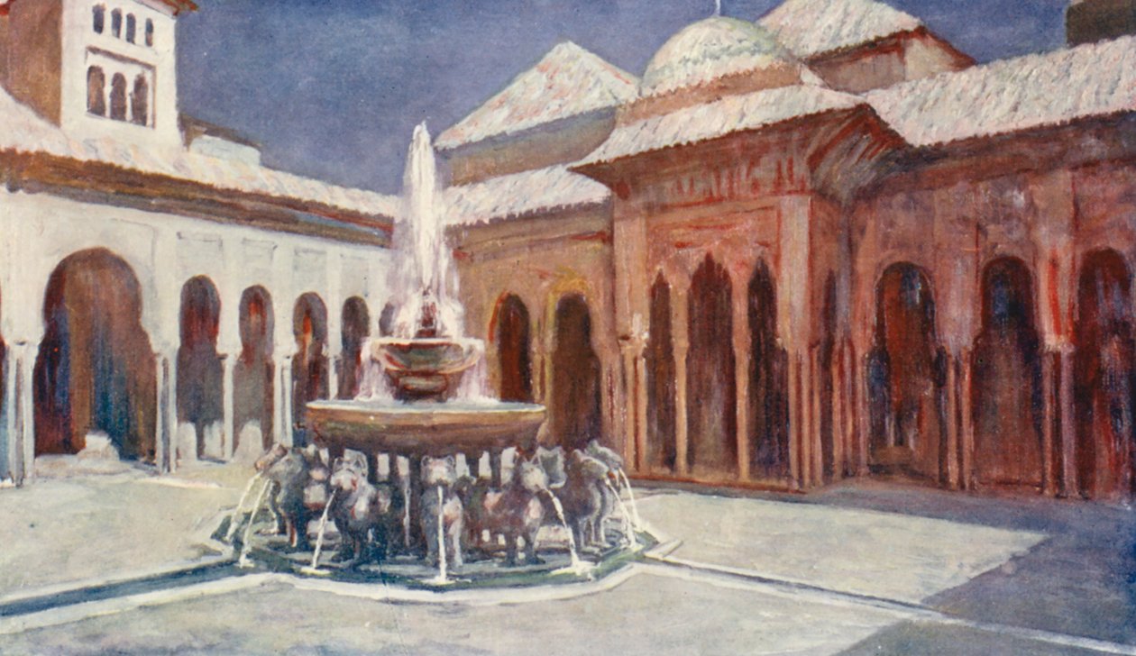 Az oroszlánok udvara, Alhambra (színes litográfia) alkotó: Augustine Fitzgerald