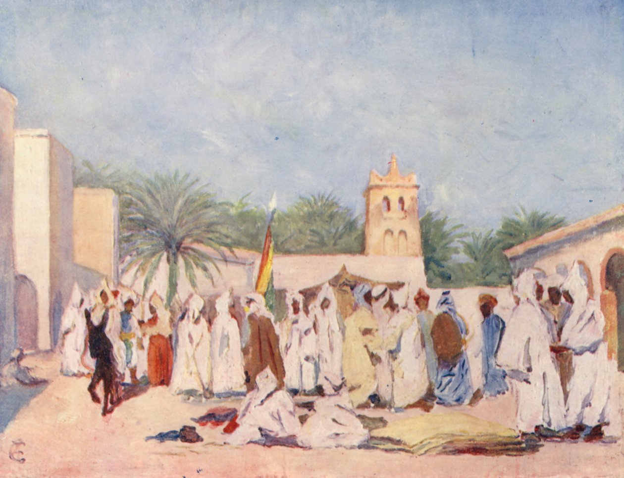 Piactér, Biskra (színes litográfia) alkotó: Augustine Fitzgerald