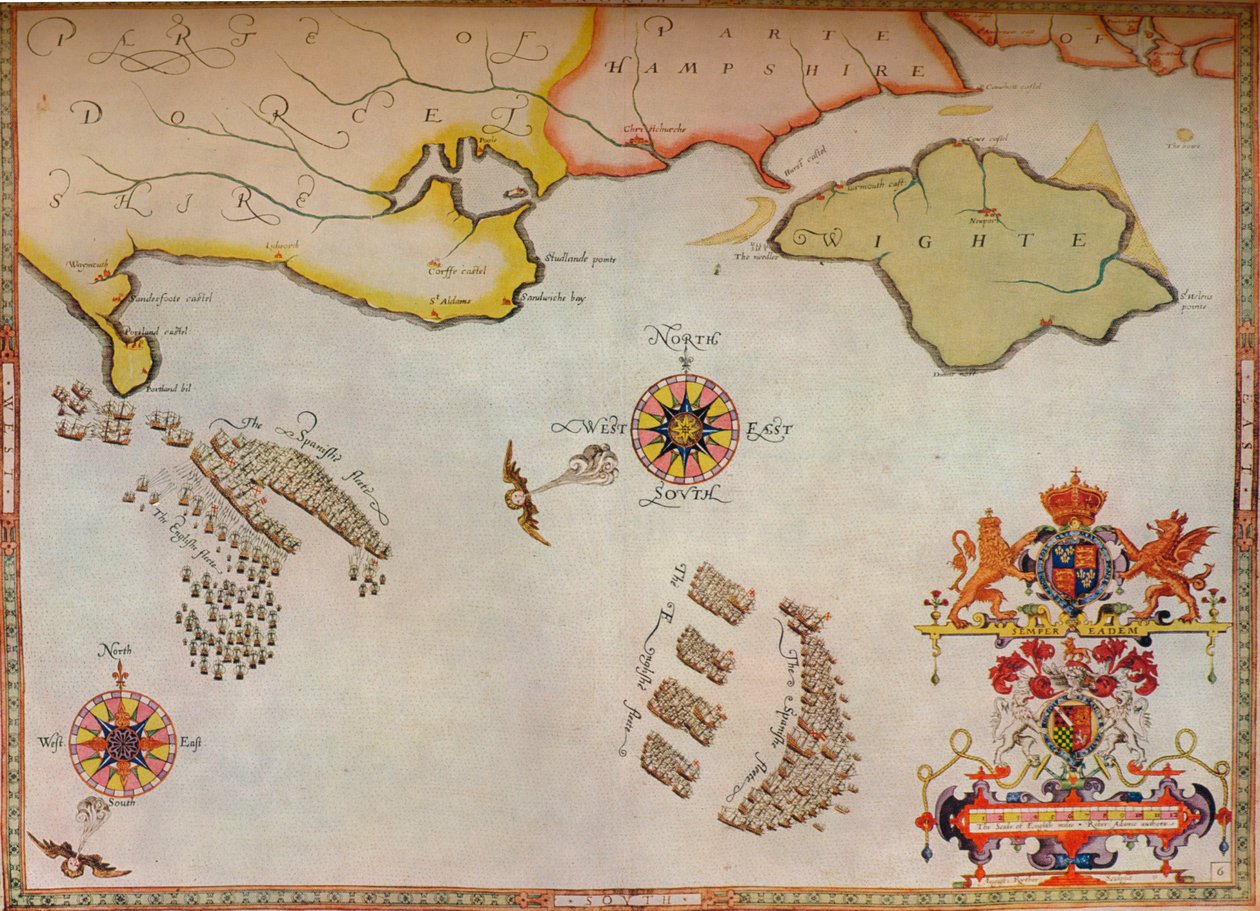 Portland Bill to Portsmouth: Az angol flotta üldözése a spanyol armadára, c1588 alkotó: Augustine Ryther