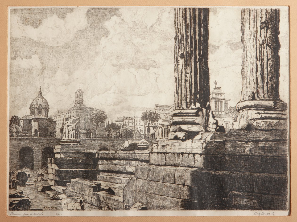 Róma, Augustus fóruma (rézkarc papírra) alkotó: Augusto Baracchi