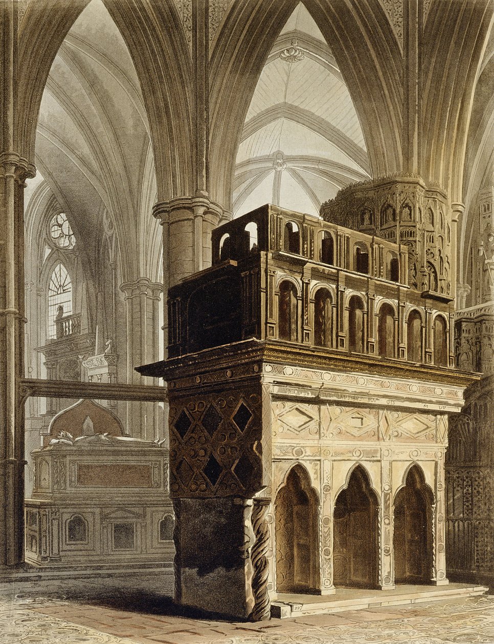 Hitvalló Edward emlékműve, M tábla a „Westminster Abbey”-ből, metszett J. Bluck (fl.1791-1831) pub. Írta: Rudolph Ackermann (1764-1834) 1812 (akvatinta) alkotó: Augustus Charles Pugin