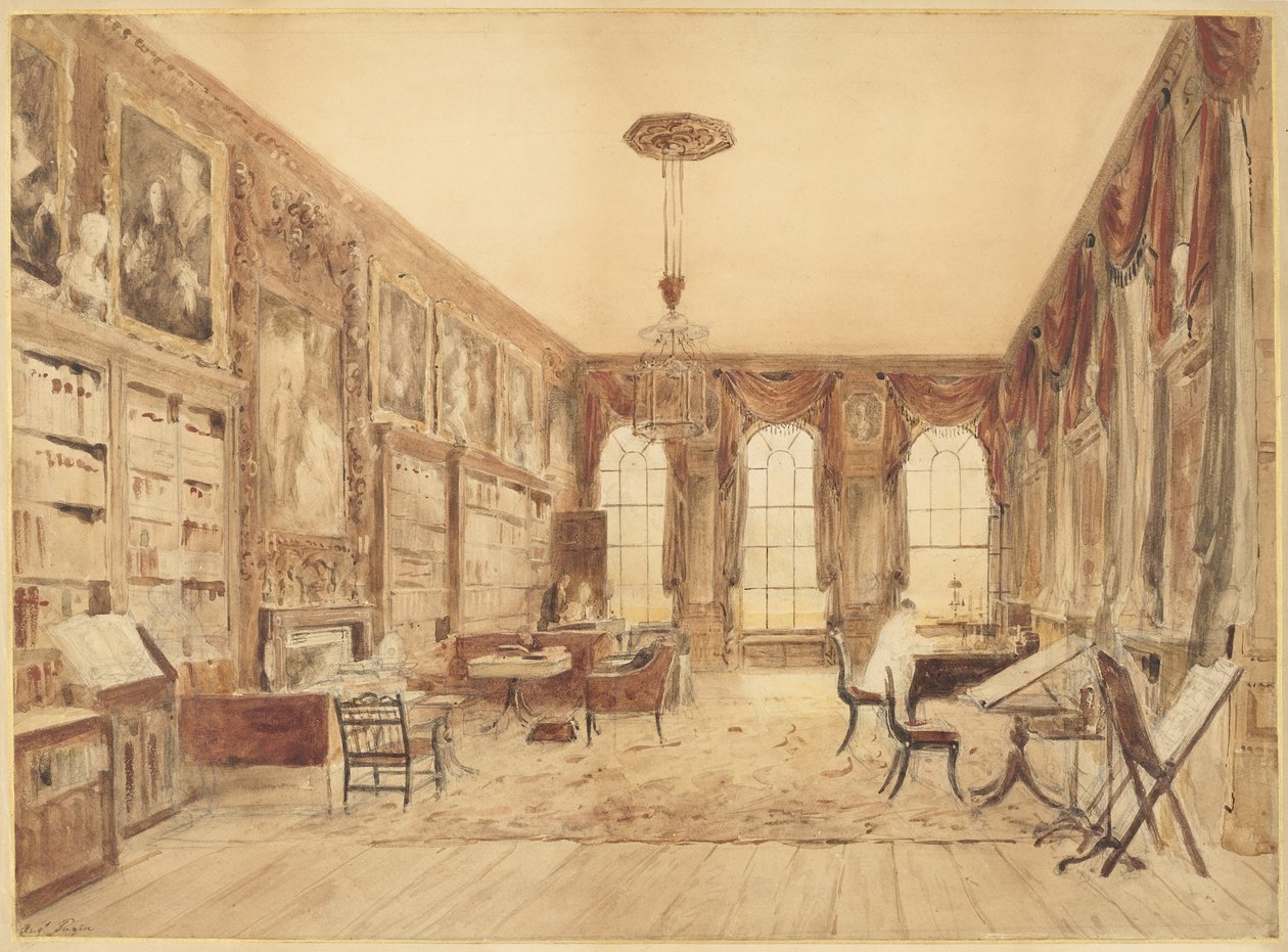 A Cassiobury -i könyvtár belseje alkotó: Augustus Charles Pugin