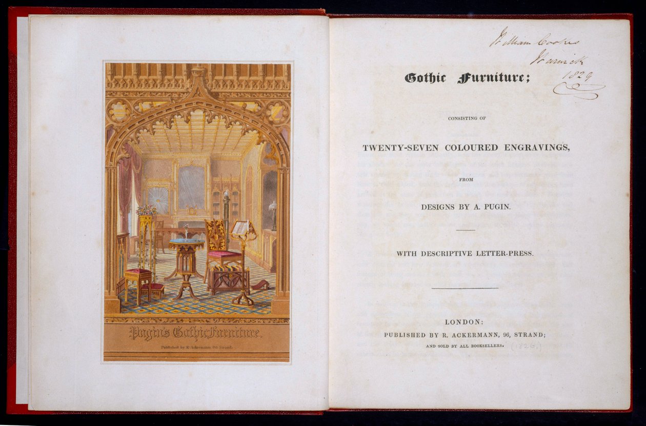 Címlap és előlap: Gótikus bútorok, Pugin, Augutus Charles (1762-1832), 1826 alkotó: Augustus Charles Pugin