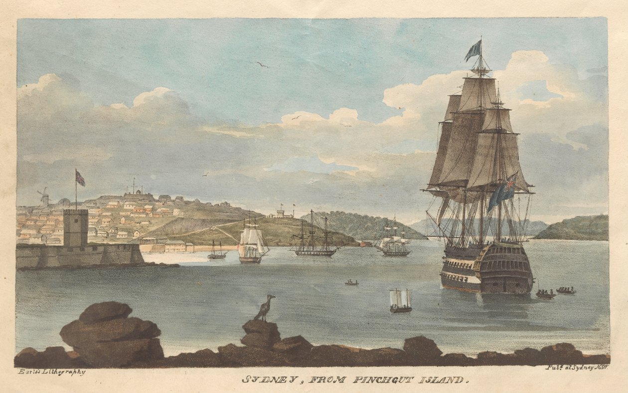Sydney a Pinchgut -szigetről alkotó: Augustus Earle