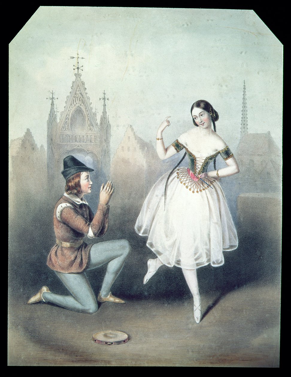 „La Esmeralda”: Carlotta Grisi (1819-99) és Jules Perrot (1810-92) d (színes litho) alkotó: Augustus Jules Bouvier