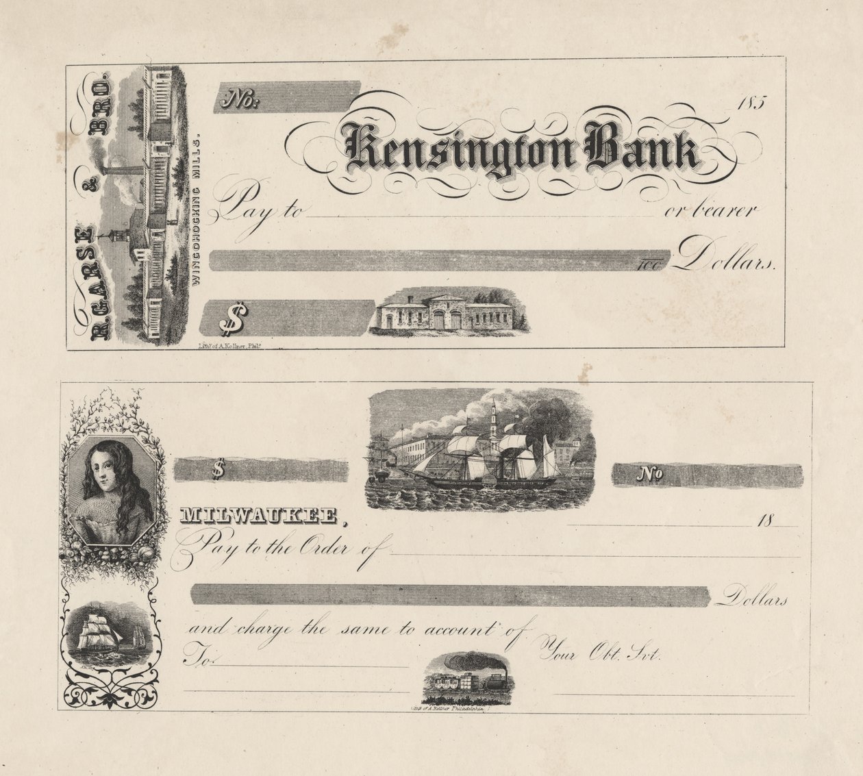 A Kensington Bank bankjegye, 1850 alkotó: Augustus Kollner