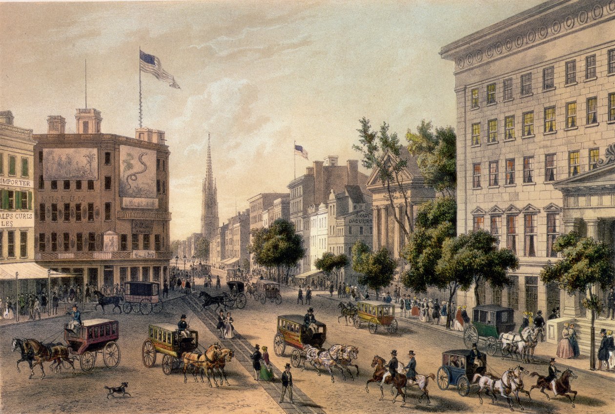Broadway, New York, vésette Deroy, kocsma. írta: Goupil und Co. alkotó: Augustus Kollner