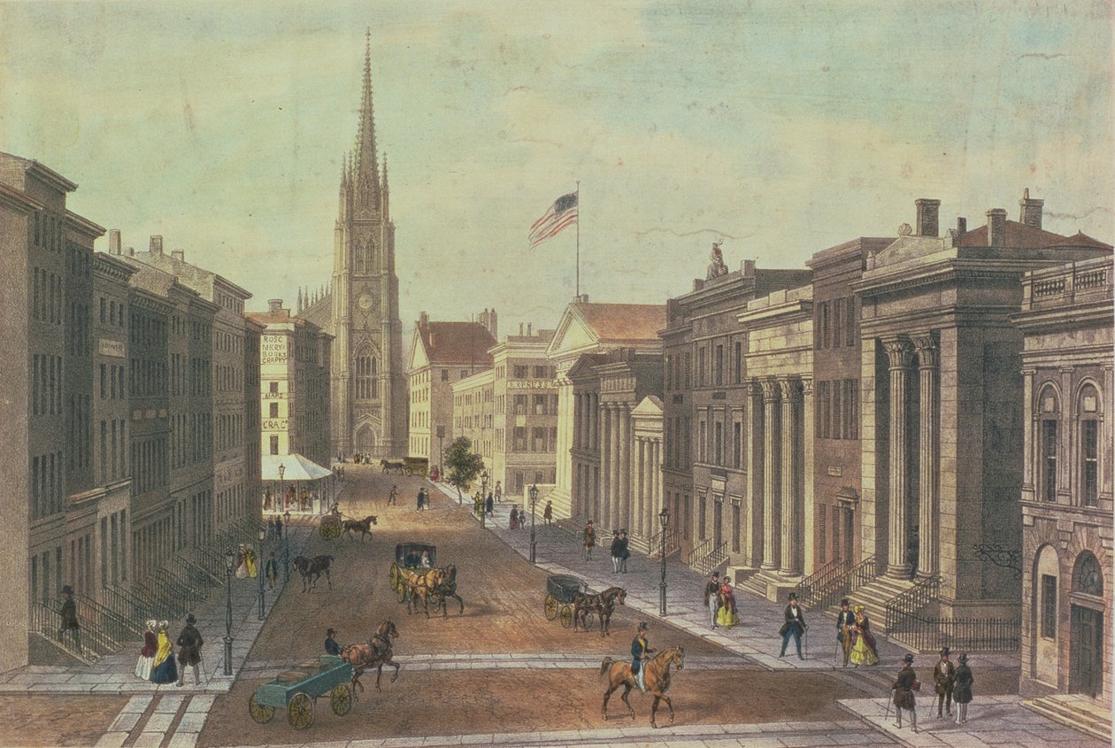 Wall Street, New York, metszette Deroy, kiadó: Goupil und Co, 1850 alkotó: Augustus Kollner