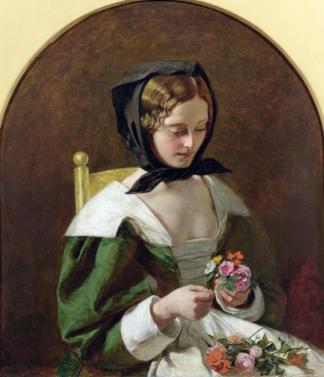 Virágcsokrot készítő lány, 1849 alkotó: Augustus Leopold Egg