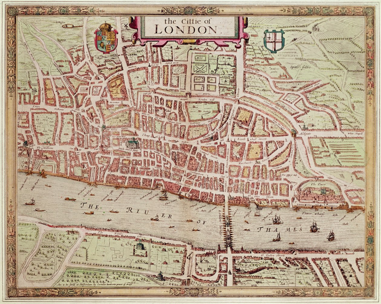 A londoni város térképe, 1633 (kézzel színezett metszet) alkotó: Augustus Ryther