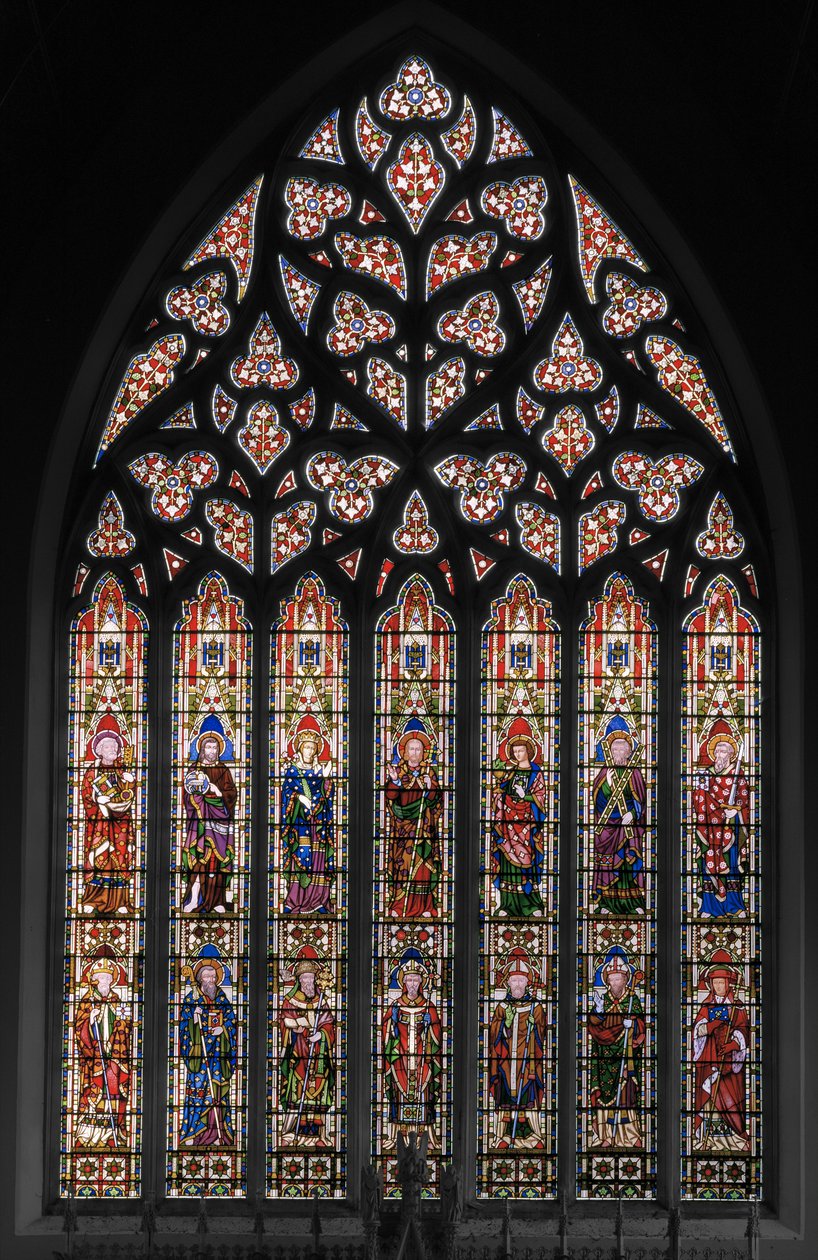Szűz és Krisztus a szentekkel, Keleti ablak, 1847-48 alkotó: Augustus Welby Northmore Pugin