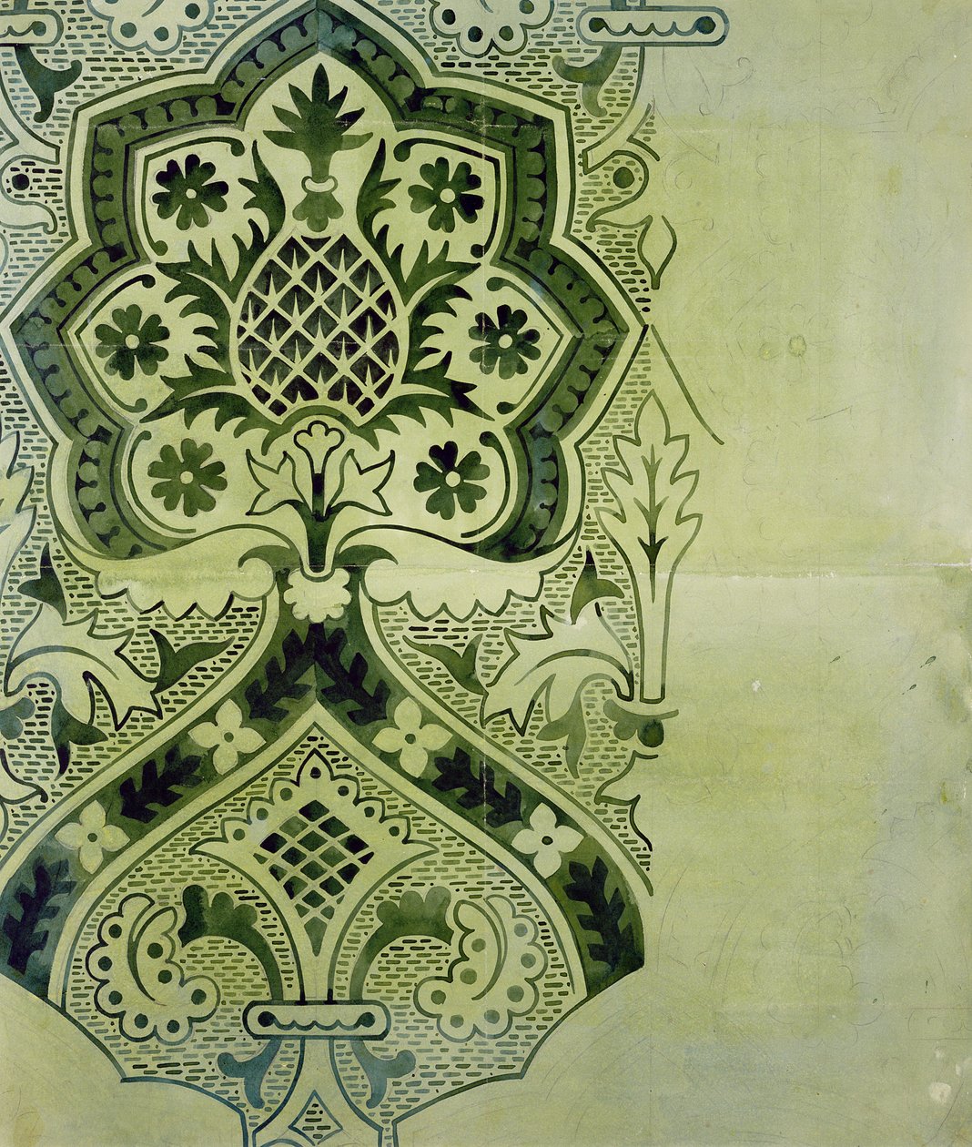Tervezés egyházi tapétanyomathoz (tintával papírra) alkotó: Augustus Welby Northmore Pugin