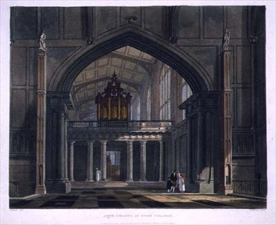 Az Eton College Ante-Chapelája az "Eton College története"-ből, a "History of the Colleges" része, vésette Daniel Havell (1785-1826) pub. R. Ackermann alkotó: Augustus Charles (after) Pugin